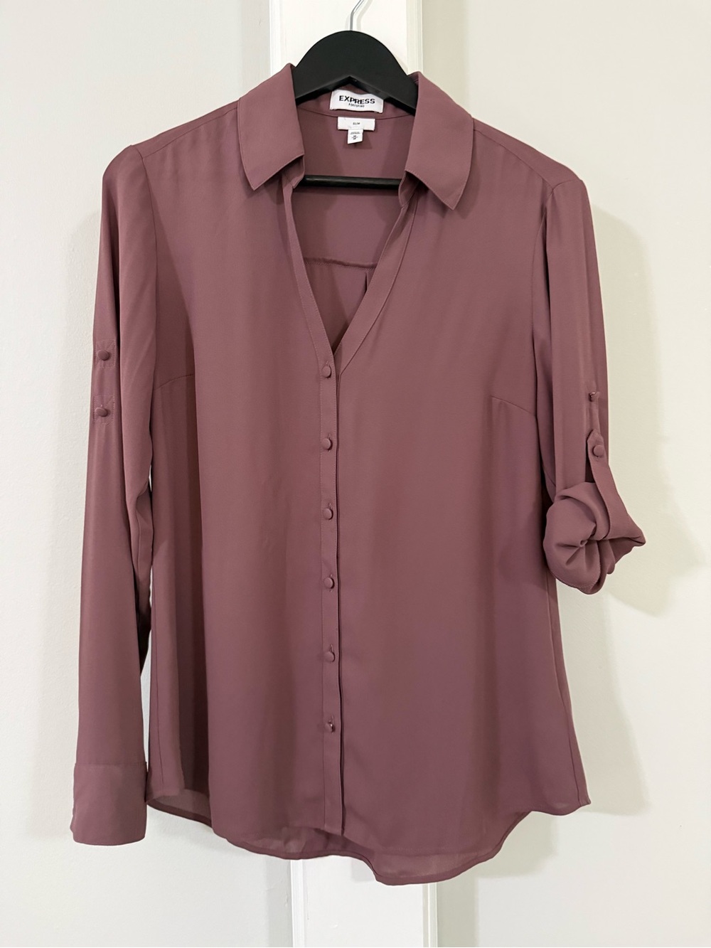 Express Women's Dusty Purple Button-Front Blouse, M